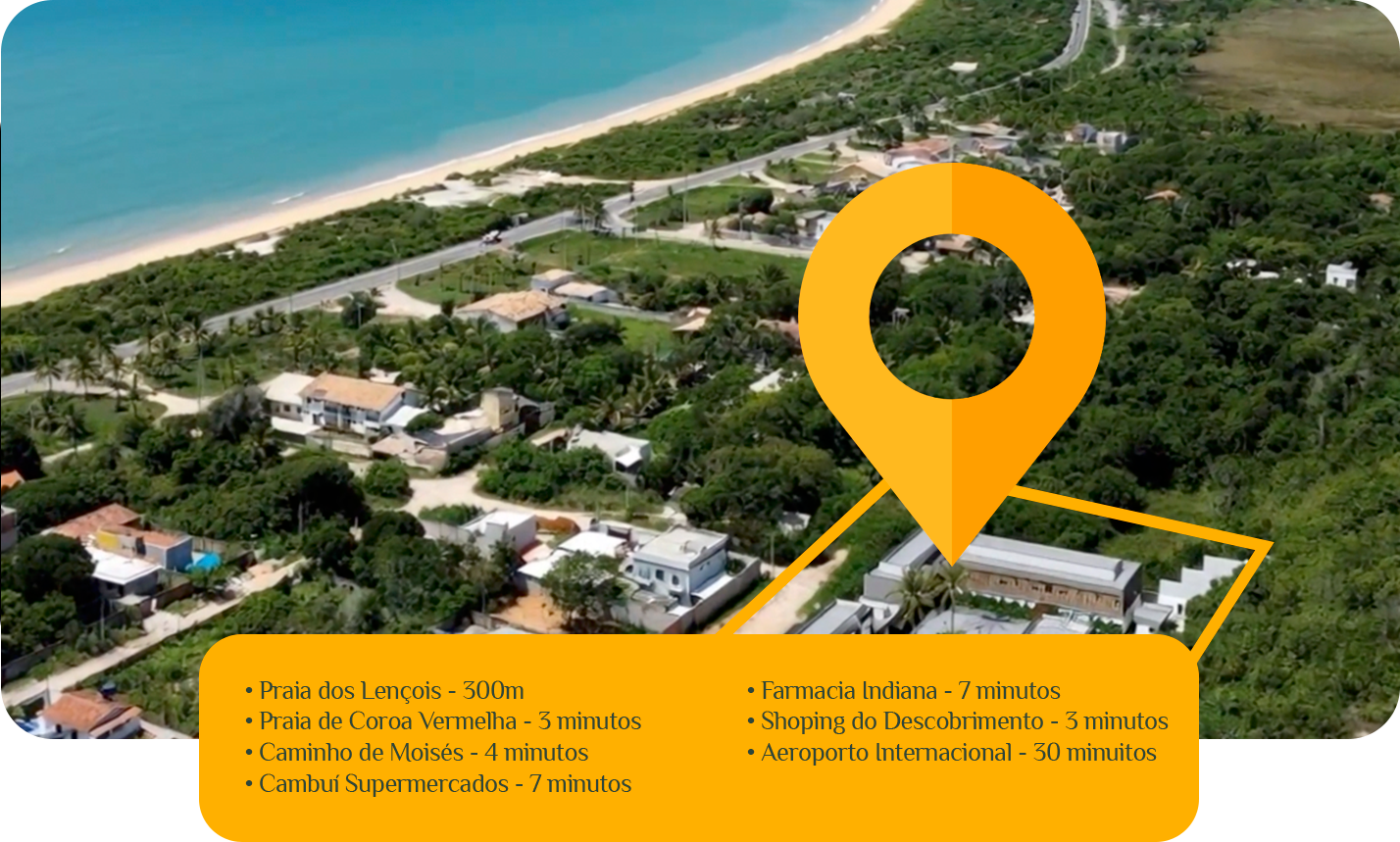 Localização do Reserva Mutari próxima à praia